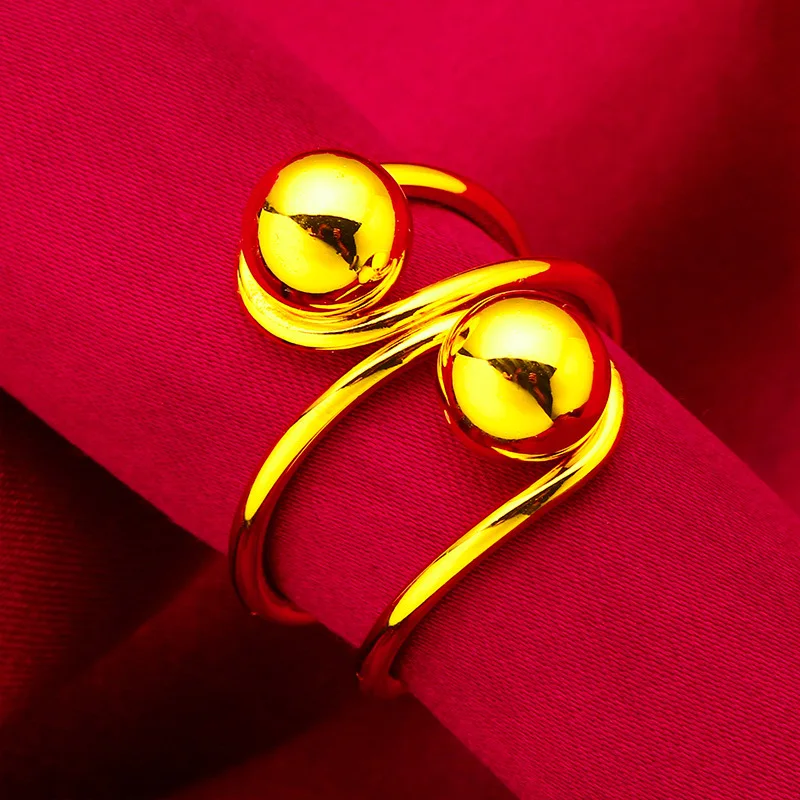 

24K Gold AU999 Beaded Open Ring Women's - Polished bead edges, value-preserving, ideal for holiday gifting