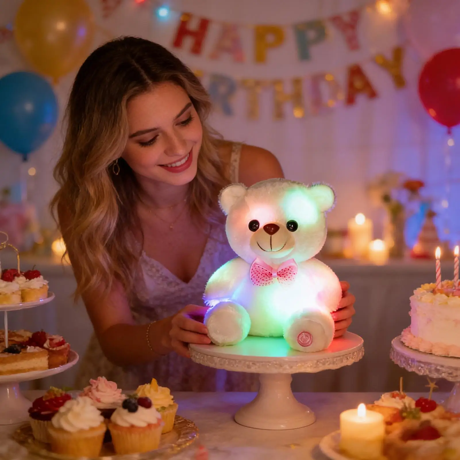 LED pluche beer verlichting knuffeldier regenboog beer slappe nachtverlichting glow in the dark verjaardagsfestival voor peuterkinderen