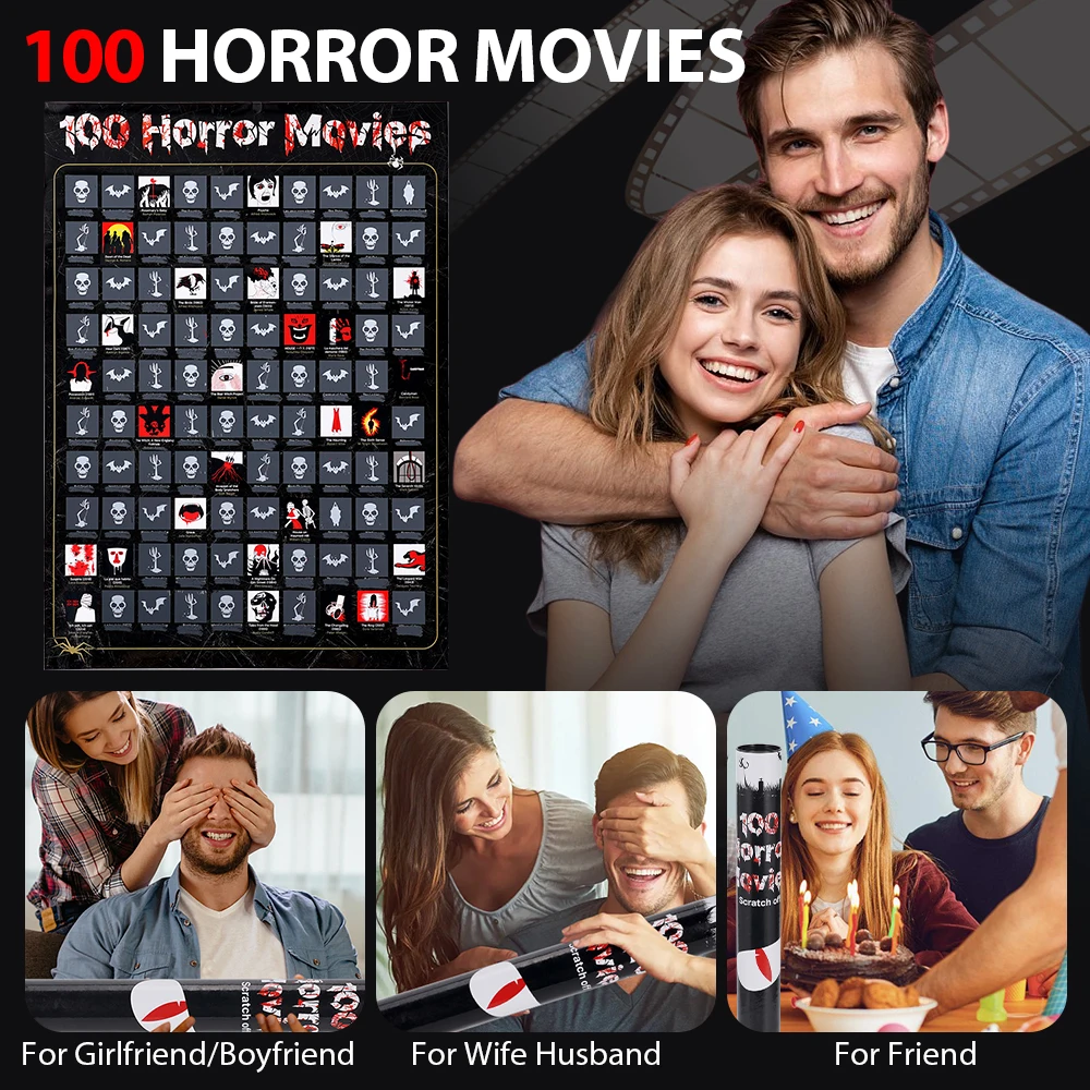 100 فيلم رعب خدش ملصق أعلى الأفلام في كل الأوقات قائمة دلو هالوين الجدار الديكور أفضل الأفلام لمحبي الأفلام #6