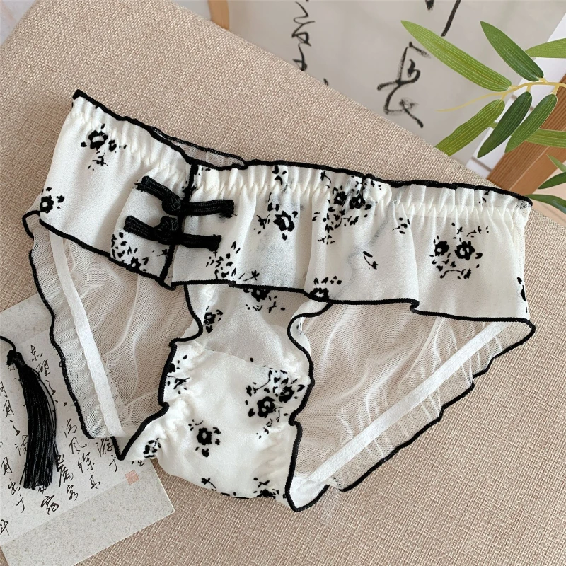 Ink Chinese Style Women Underwear Feminine Feeling New Shorts Lace Girl Mid-rise Pants Cotton Crotch Briefs Breathable Panties