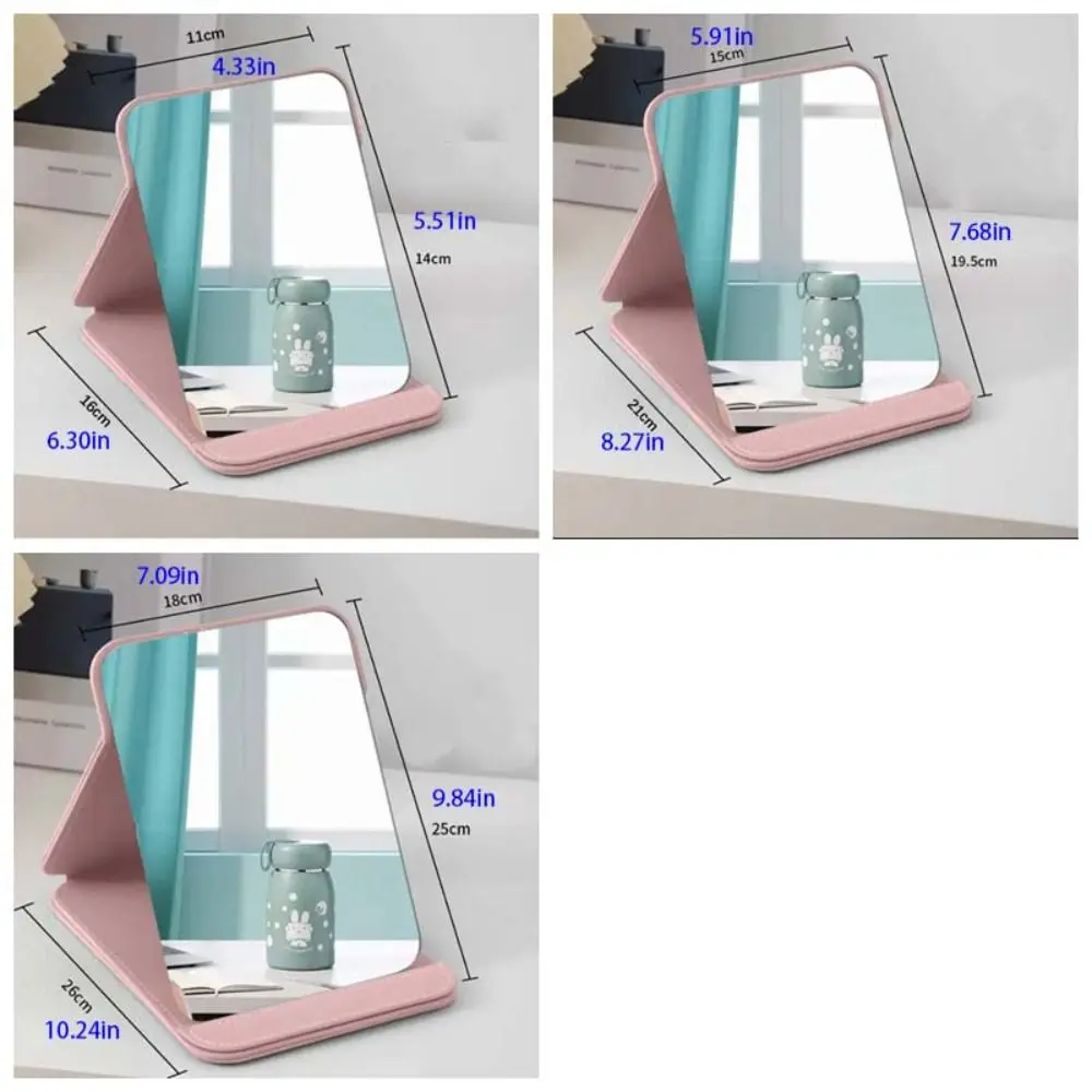 Simple Square Shape Desktop Vanity Mirror Adjustable PU Leather Folding Mirror Beauty Tool Cosmetic Makeup Mirror Dormitory