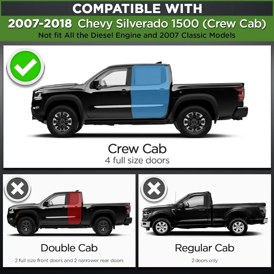 6 Running Boards Compatible with 20072018 Chevy Silverado 1500 Crew Cab Chrome Mirror Stainless Steel Side Steps Rails Nerf Bar