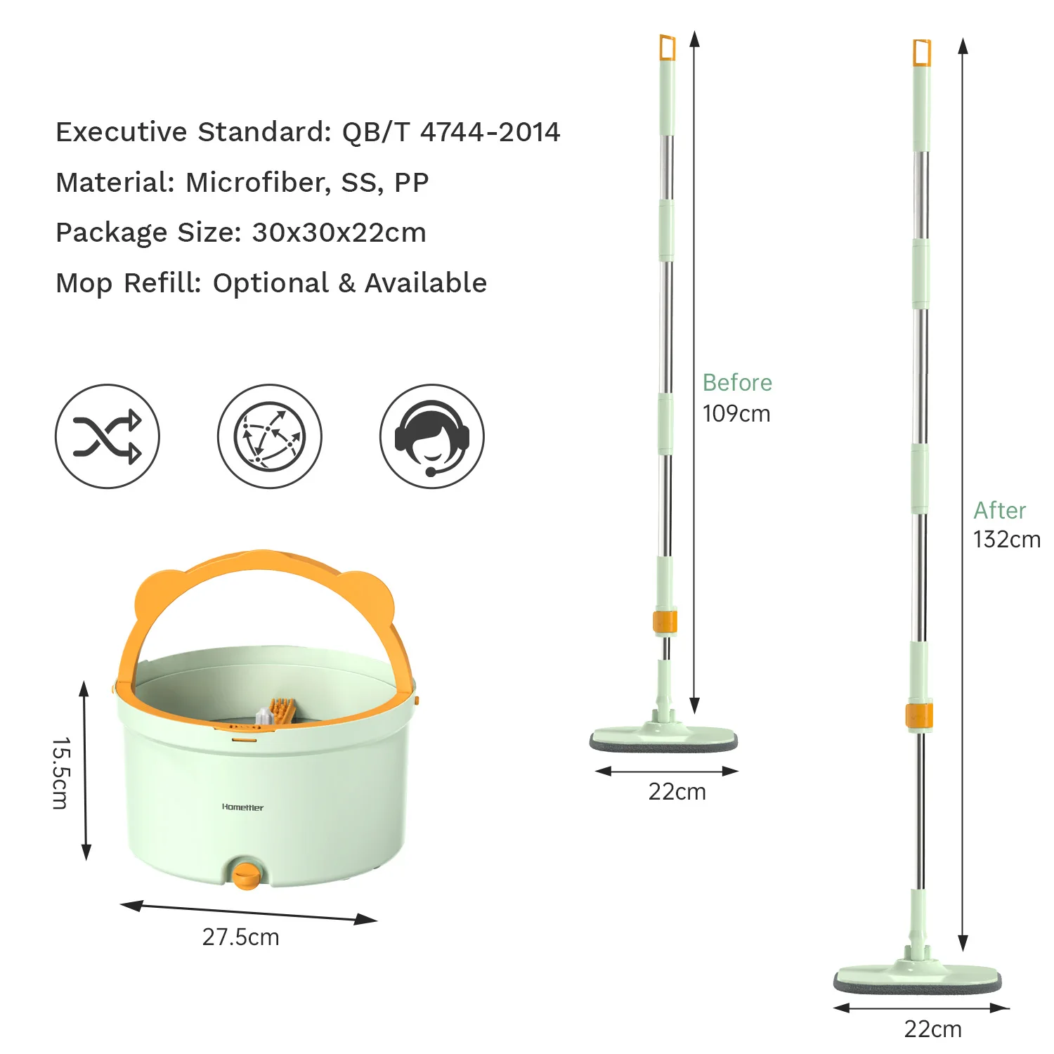 Dirty Separation Spin Mop Rotating Squeeze Mop With Bucket Hand-free Washing Floor Washing Mop Window Cleaner Household Cleaning