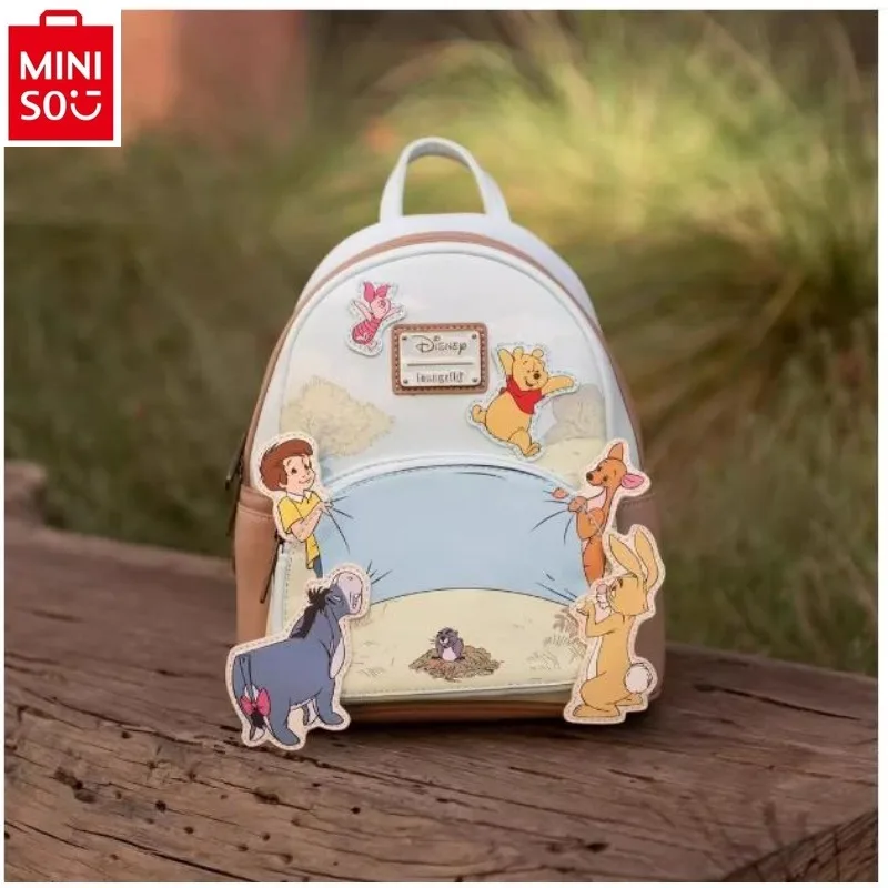 MINISO Disney Luxury Brand Winnie Bear Stitch Waterproof and Durable High Quality Backpack Women's Portable Storage Bag portable durable 16 led mouth tray set with 2 pcs dental teeth whitening gel pen smart cold blue light led tooth whitener device