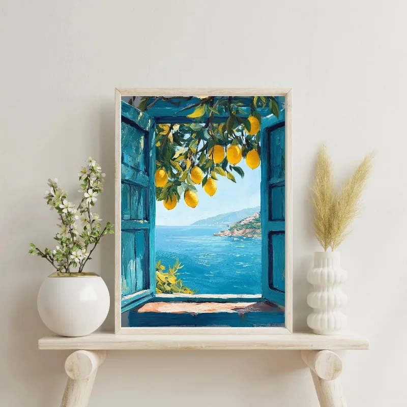 1pc Coastal Lemon Tree Italian Landscape Canvas Poster Canvas Print Modern Wall Art Prints Suitable for Room Decortions Gifts