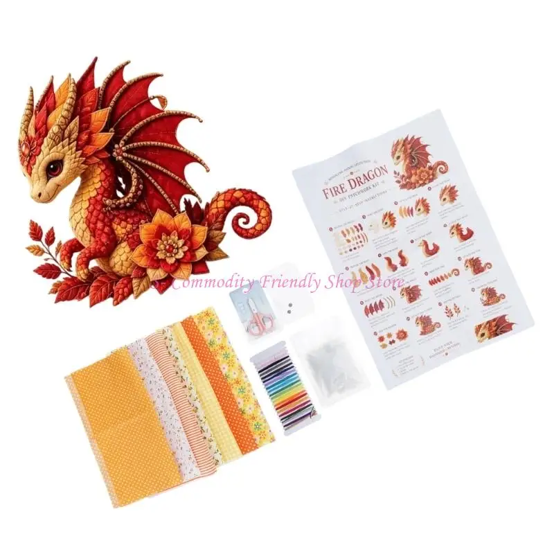 85AE Handmade Dragon Patchwork Project with Thread, Tools and Guide
