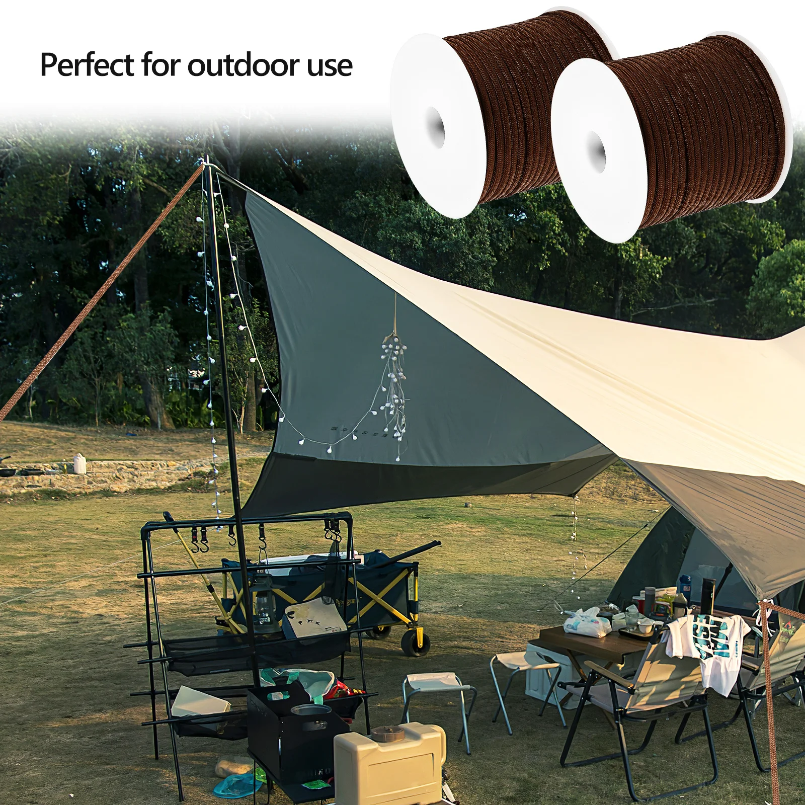 

2 Rolls Coffee Color Para Cord Sturdy Durable Multi Purpose Outdoor Camping Tent Hiking Rope Para Cord Camping Rope