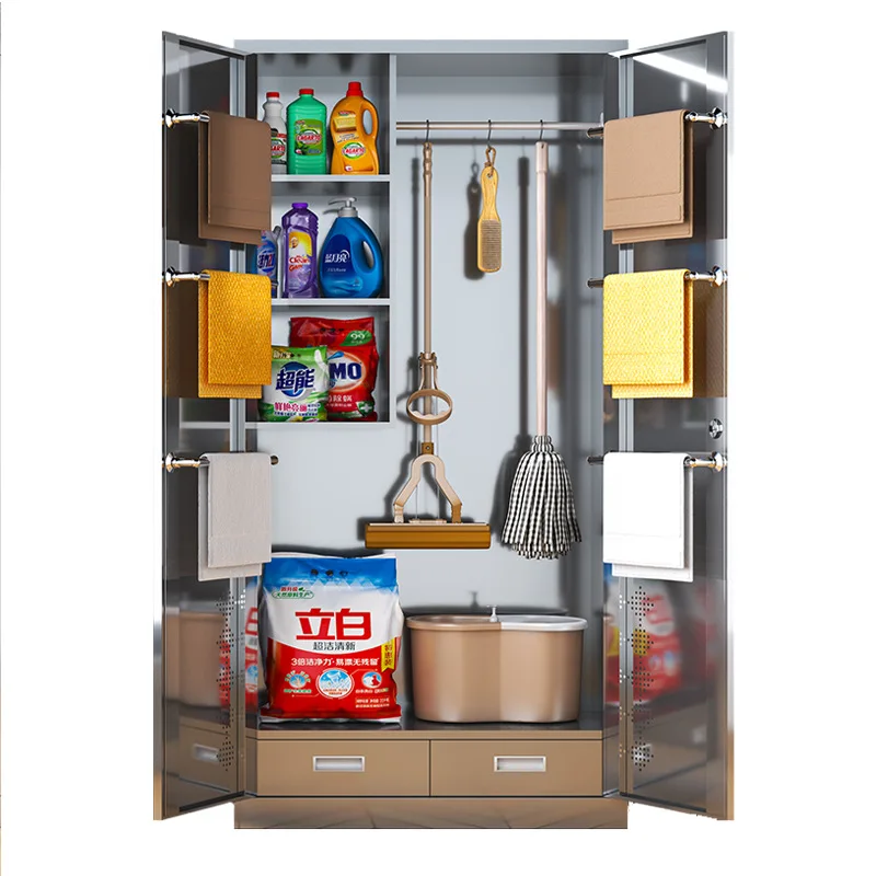 

Stainless Steel Cleaning Cabinet Sanitary Cabinet School Balcony Mop Storage Cabinet Cleaning Tool Locker Sundries Locker