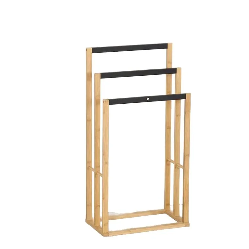 Practical and simple bamboo and wood bathroom combination towel rack, shelf, multi-functional household floor rack