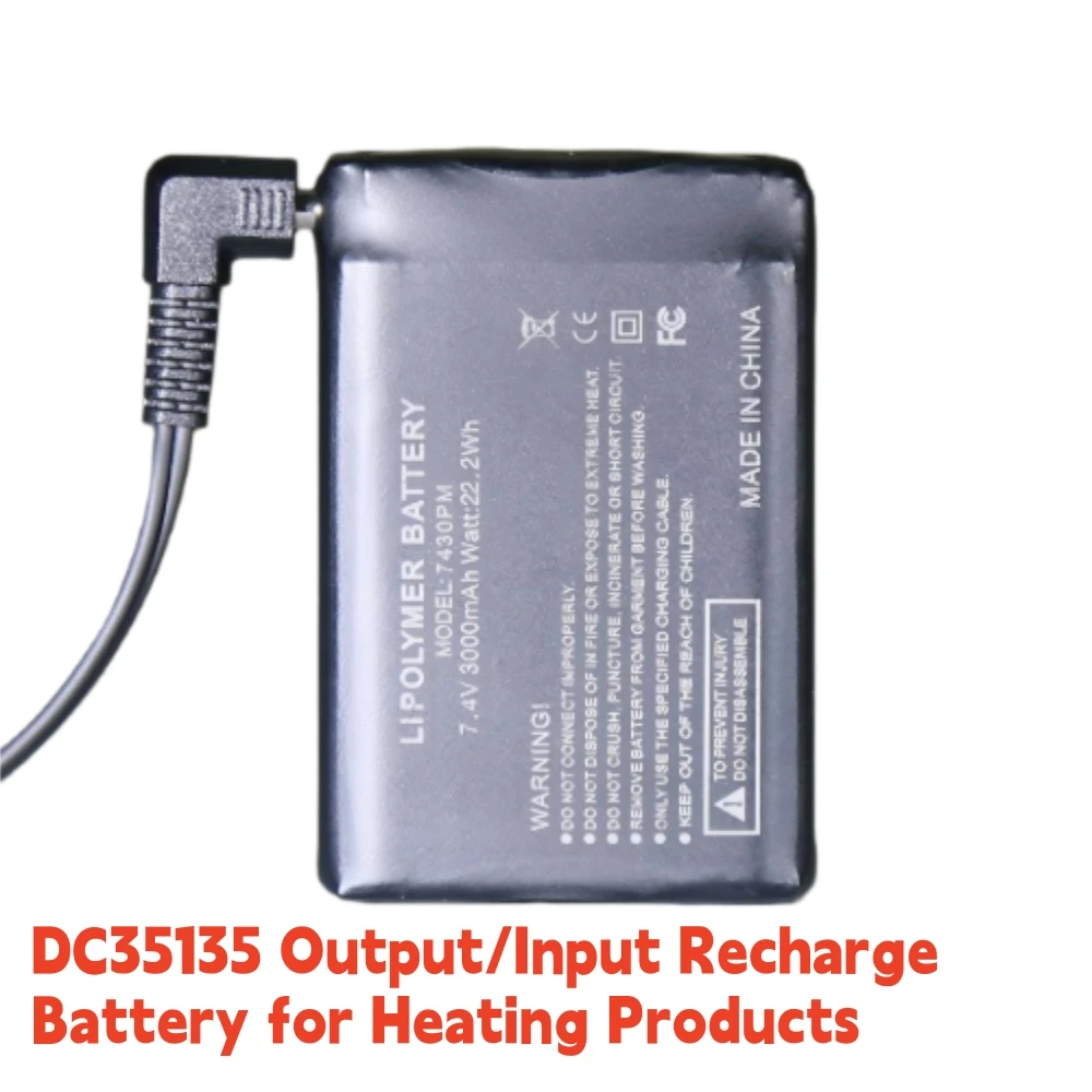 7.4V Charger for Heated, 3000mAh Gloves Batteries Universal DC35135 Batteries for Heating Jacket Socks 7430PM Rechargeable