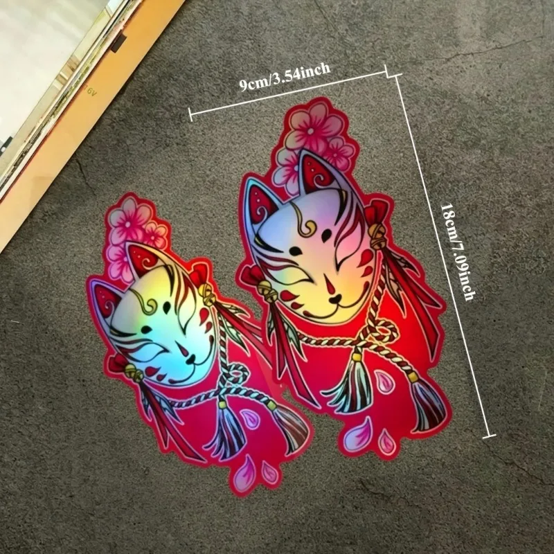 1pc Holographic Japanese Fox Mask 2D Flat Vinyl Sticker, Waterproof UV Resistant Decal for Car Window Motorcycle Helmet Luggage