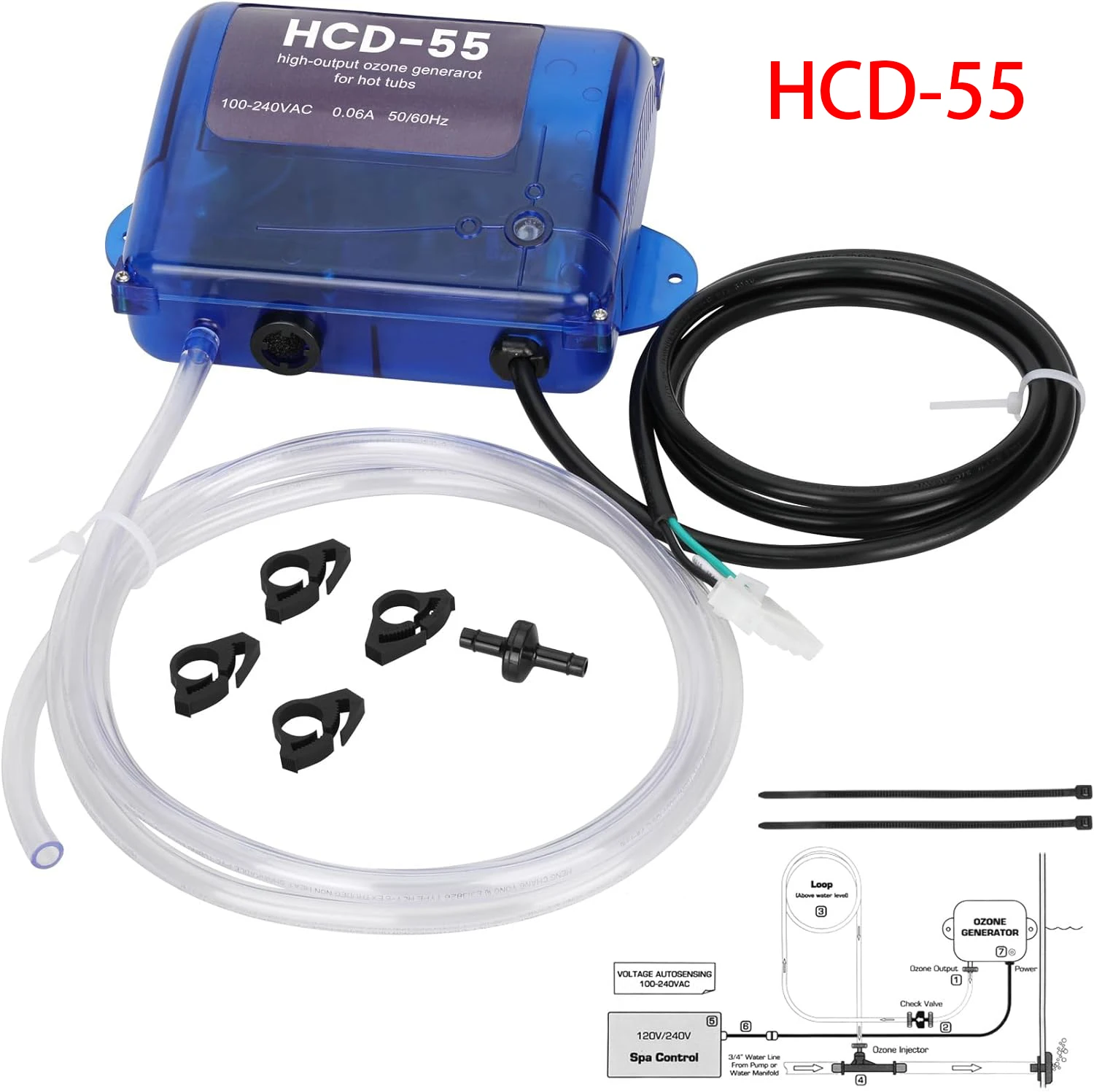 

MX HCD-55 Spa Ozonator Kit: Hi-Output Ozone Generator Replacement for Clarathon for Hot Tubs & Swim Spas