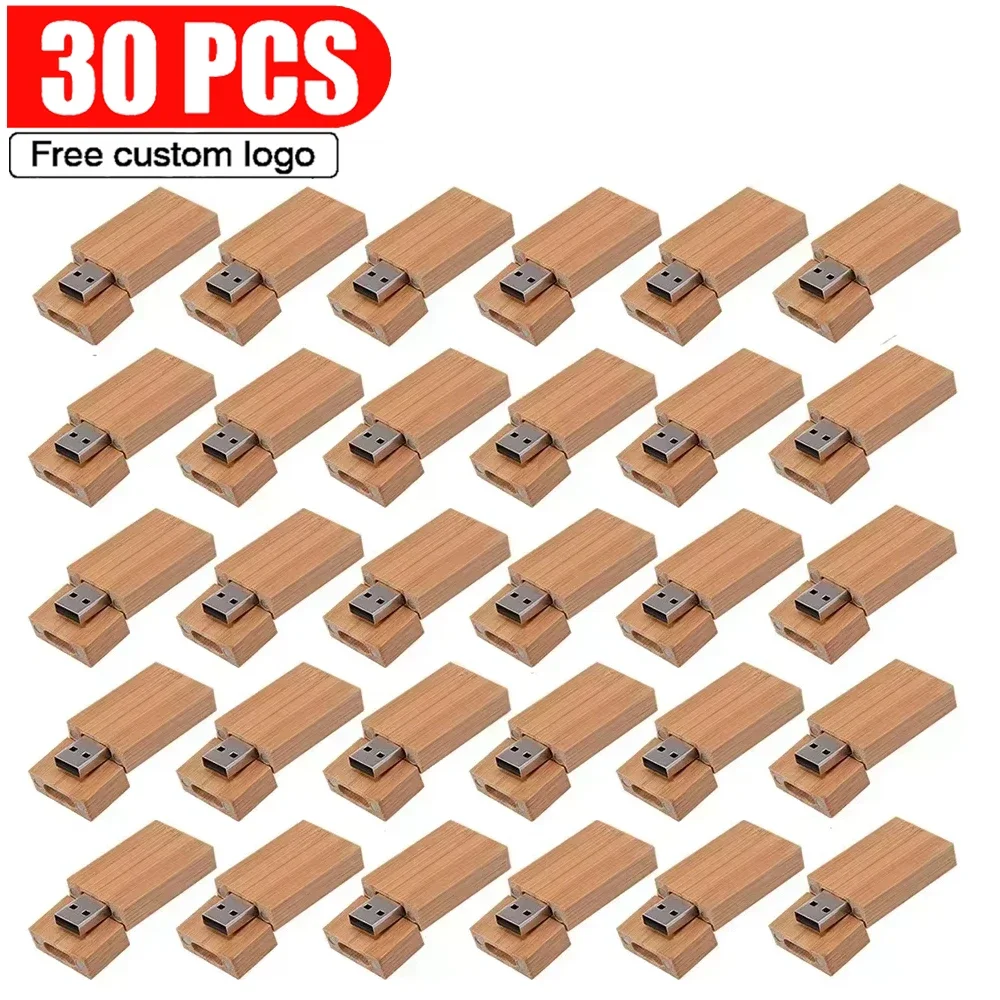 30pcs/lot Flash Drive Usb 2.0 Wooden + Box Pen Drive 4GB 8GB 16GB 32GB 64GB U Disk Free Custom Logo for Photography Wedding Gift