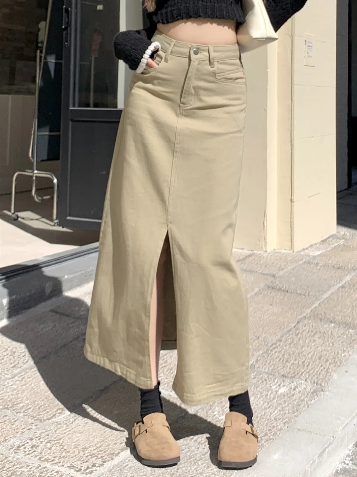 ZHISILAO New White Long Denim Skirt Women Vintage Casual A-line Denim Skirt Spring 2023