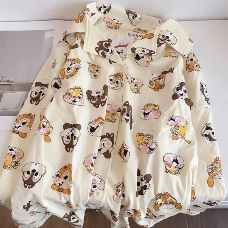 Disney Chip Dale cute creative cartoon pattern printing soft and comfortable pure cotton skin-friendly pajamas and home wear set