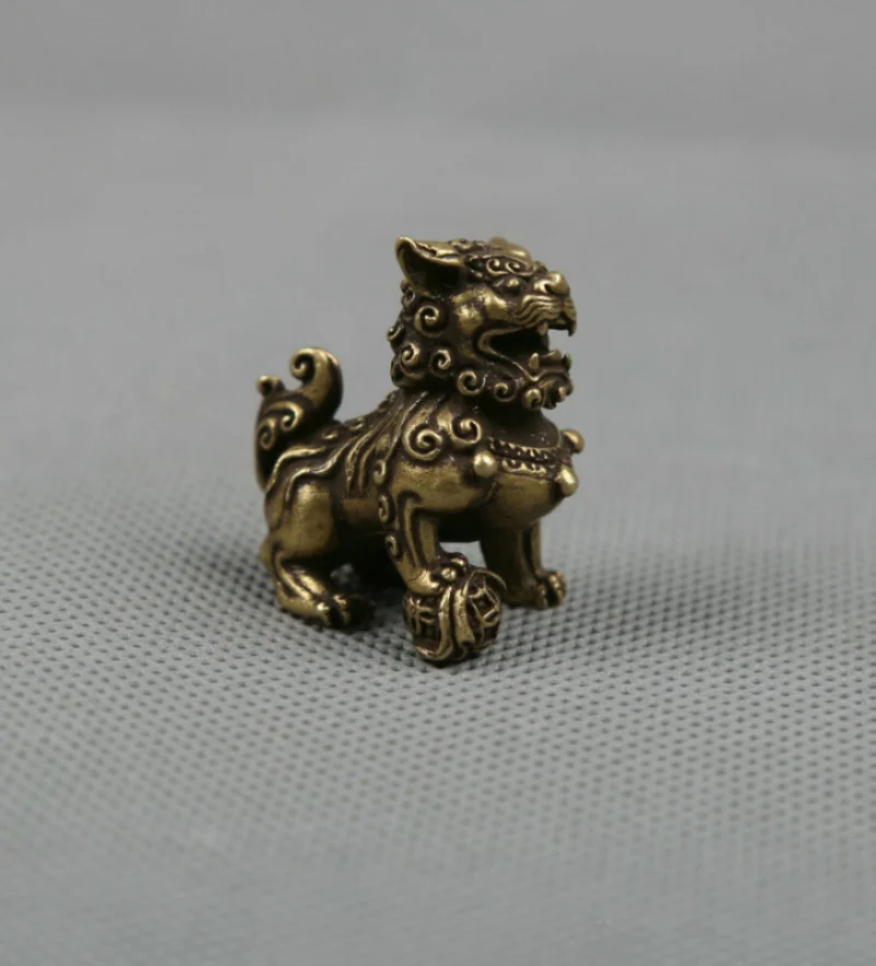 رائعة الصينية البرونزية الحيوان فو فو الكلب الحرس الأسد تمثال ديكورات المنزل #5