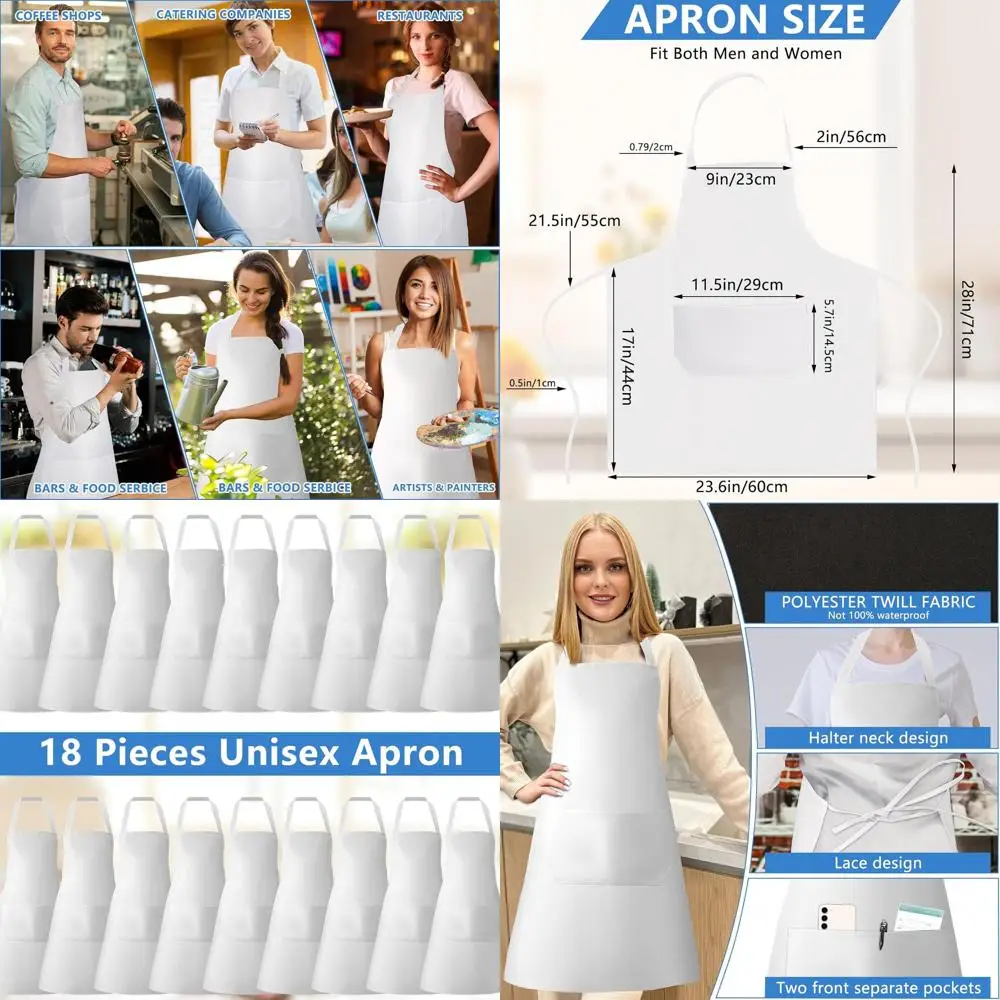 

Unisex Bulk Aprons with 2 Pockets, White Kitchen BBQ Apron for Men and Women, Ideal for Cooking and Crafting