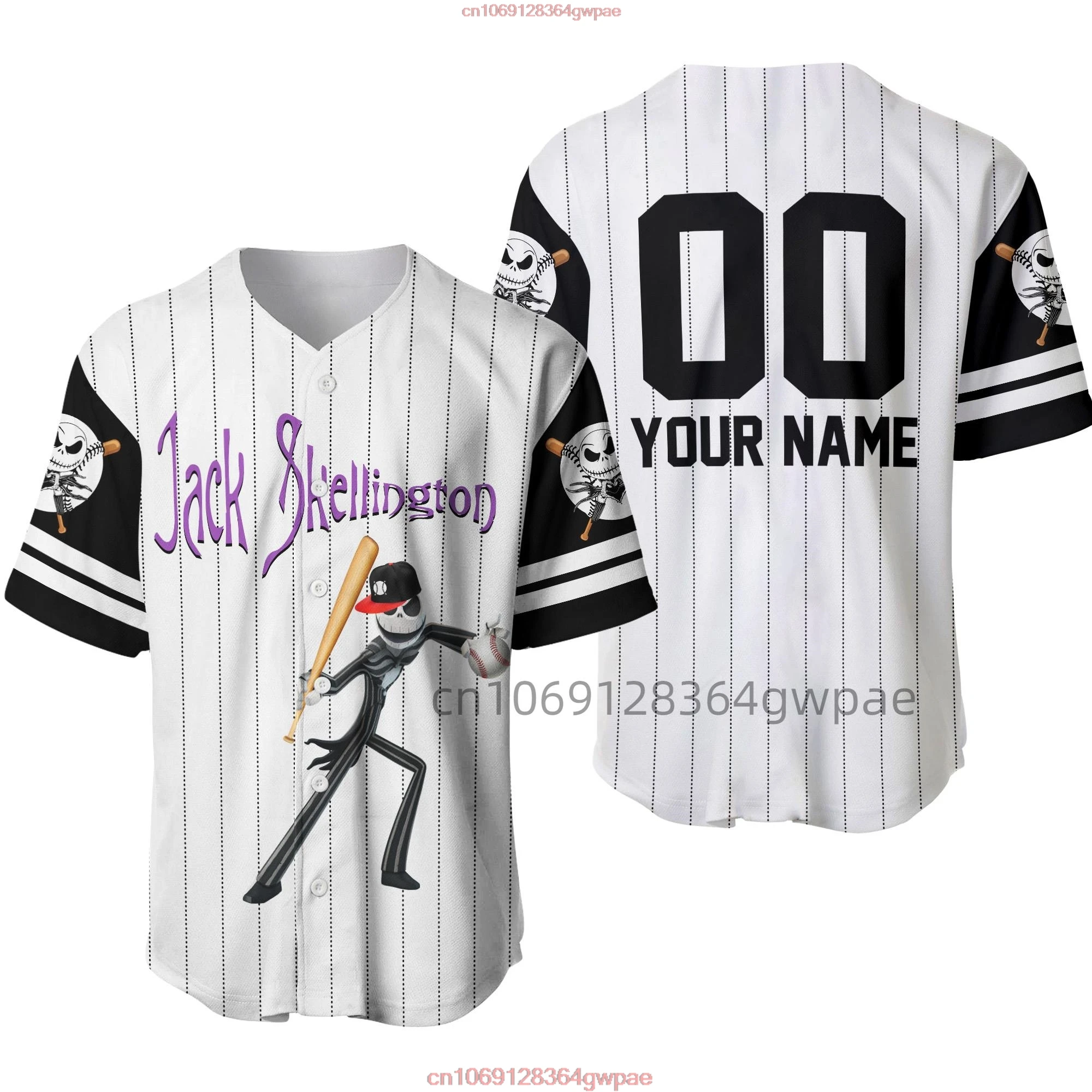 Custom Name Nightmare Before Christmas Jack Skellington Baseball Jersey Men\'s Women\'s Short Sleeve Jersey Disney Baseball Jersey