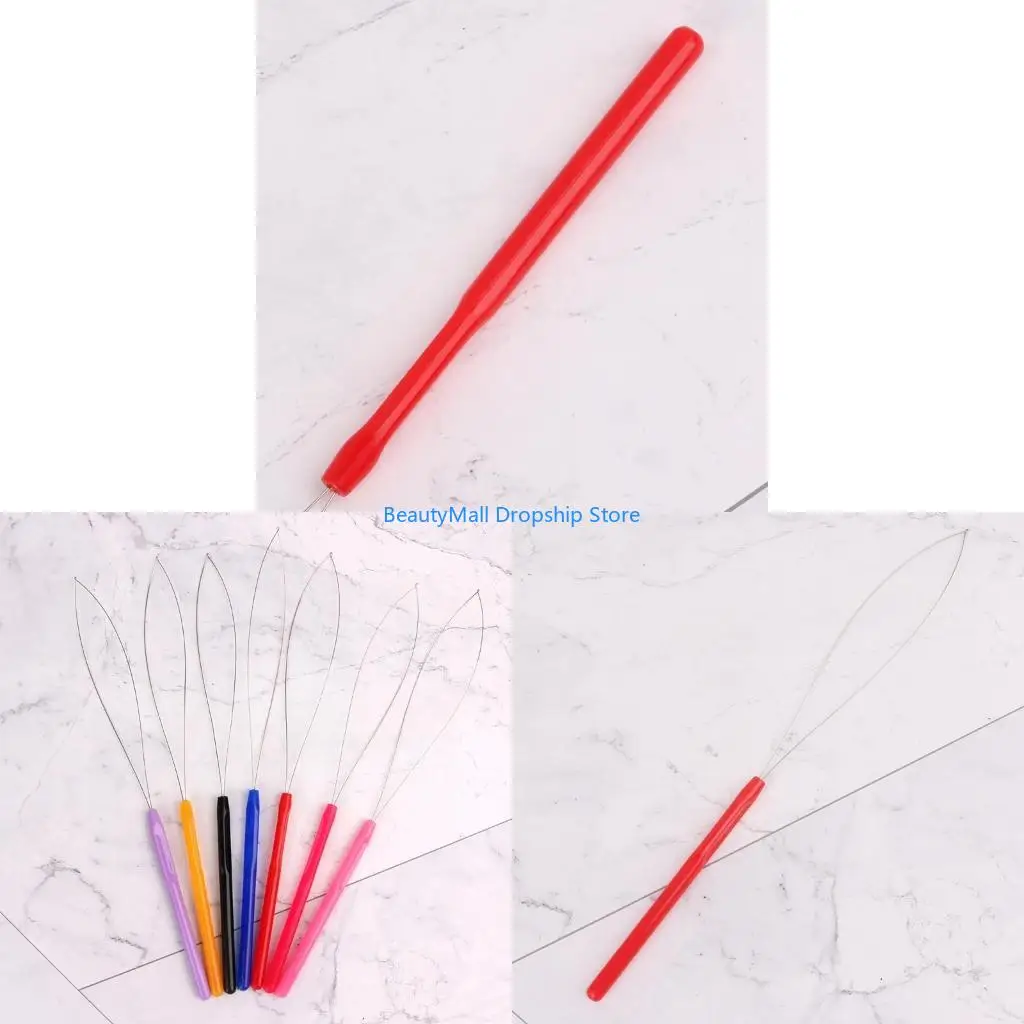 

40JD Hair Extensions Loop Needle Threader Wire Pulling Hook Tool for Silicone Microlink Beads and Extensions Tool