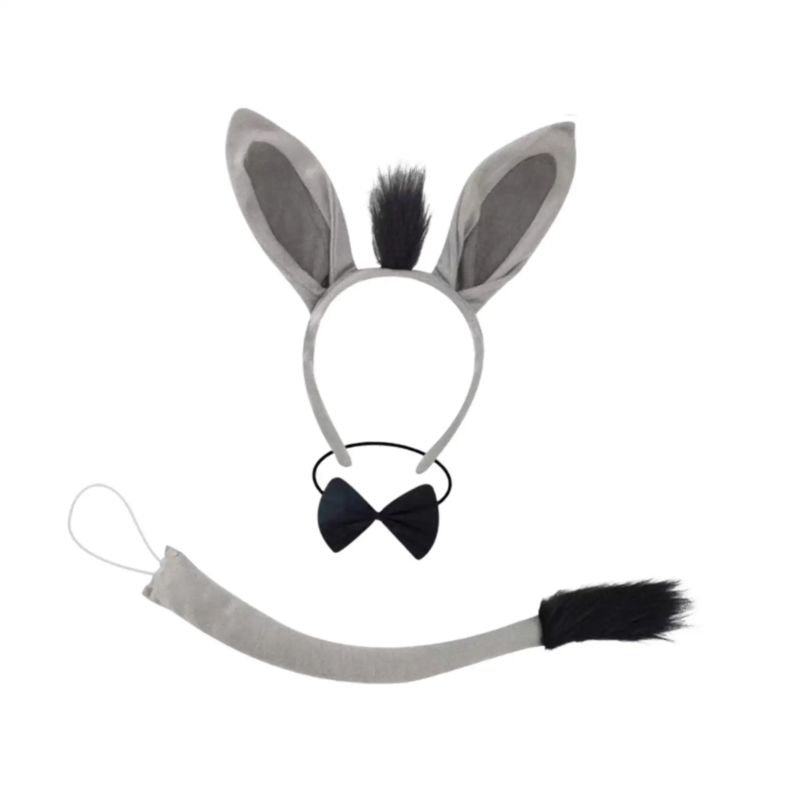 Conjunto de disfraz de burro, accesorios para fotos, diadema y cola con orejas cómodas para vacaciones