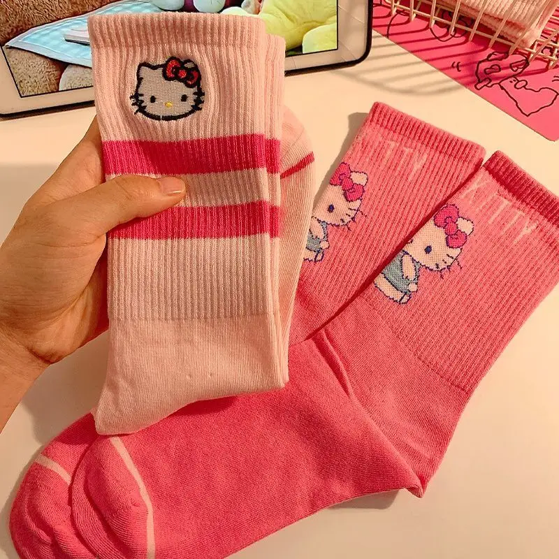 

Sanrios Hello Kitty Kawaii Cotton Mid-calf Socks Girls Autumn Winter Cartoon Soft Breathable Women Soft Warm Sports Stockings