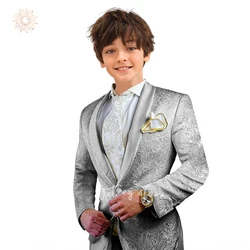 Boys Suit Formal Tuxedo Jacquard Slim Fit 2 Pieces(Coat Pants) Suit Set Jacket Pants for Wedding Prom Party