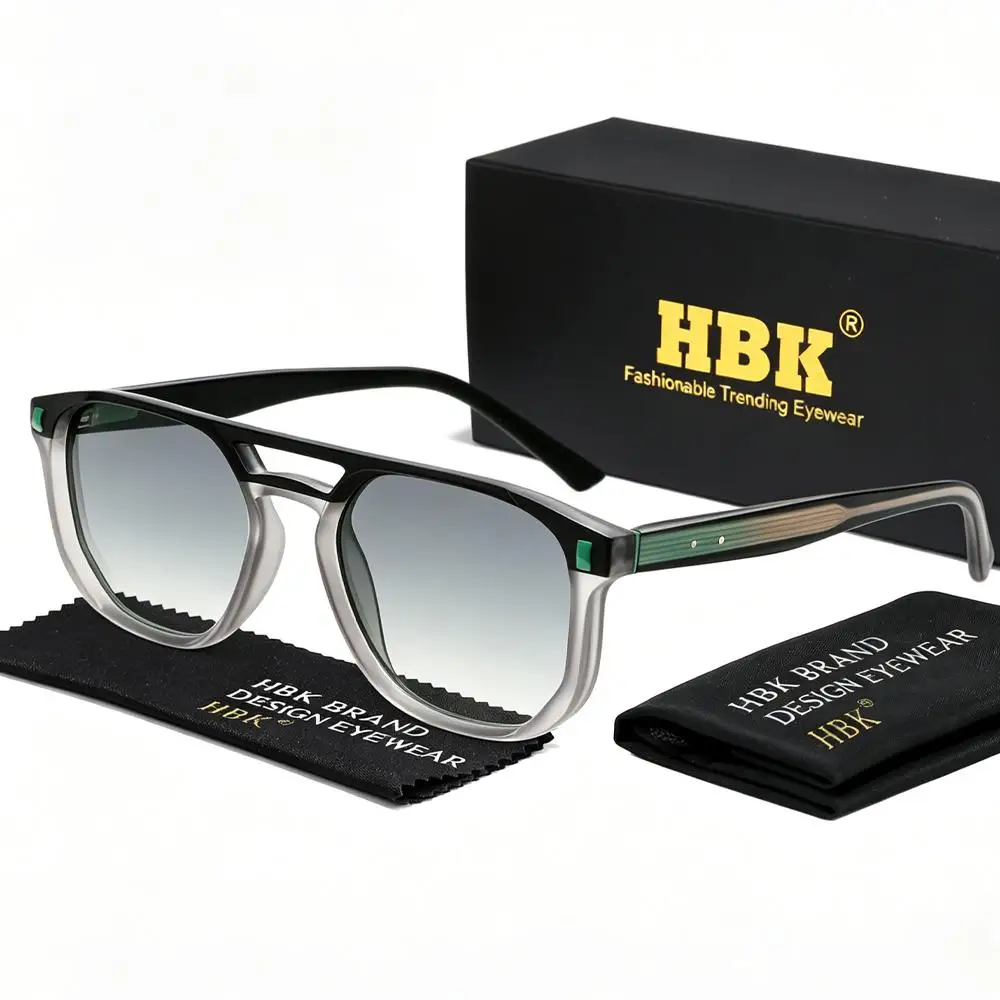 HBK Retro Men's Pilot Sunglasses Flat Top Double Bridge Design Gradient Sunglasses Women's Outdoor Travel Summer Glasses