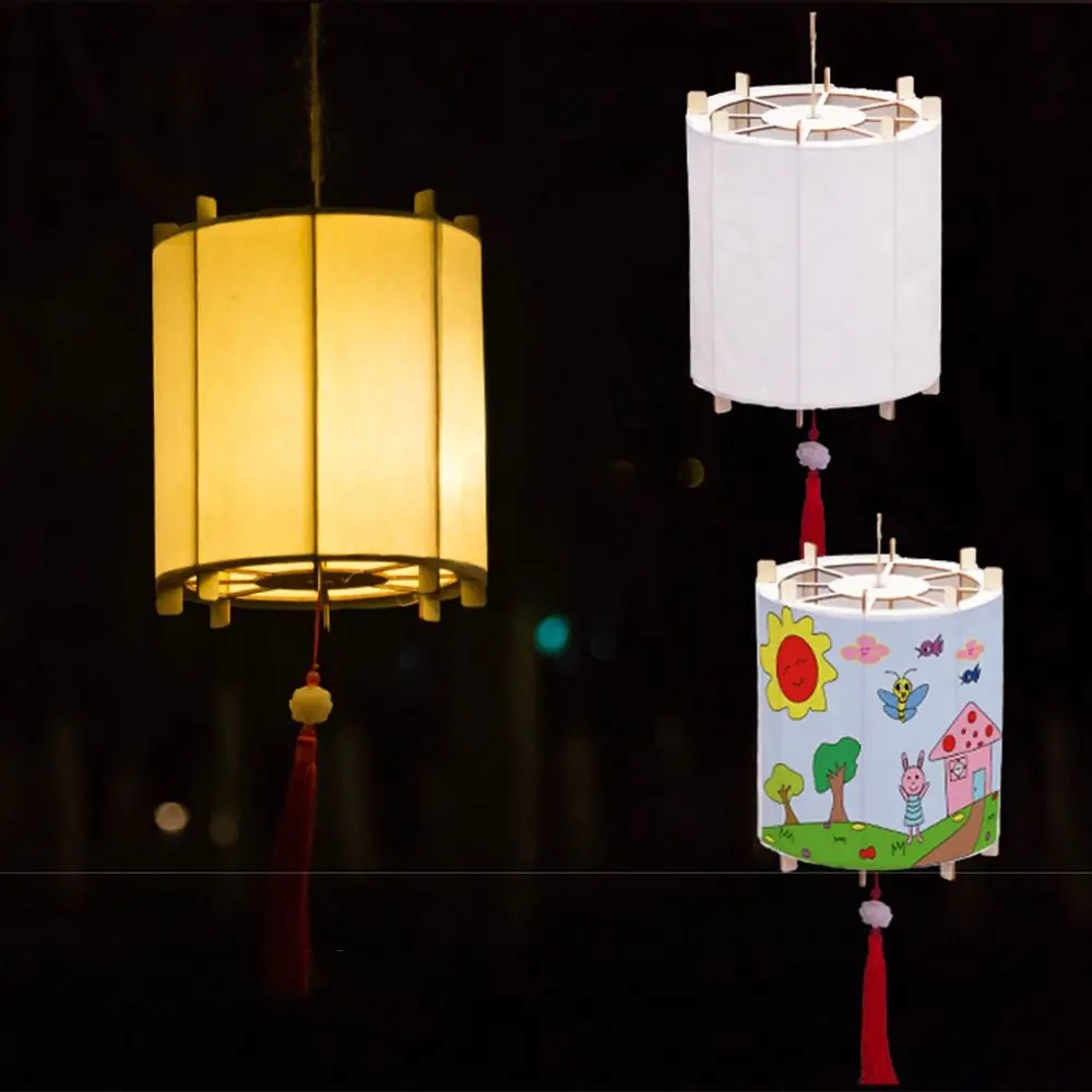 

Wooden Mid-Autumn Festival Lantern LED Light Chinese Style DIY Flower Lamp Drawing Material Kit Handmade Hanging Lamp Kids Gift