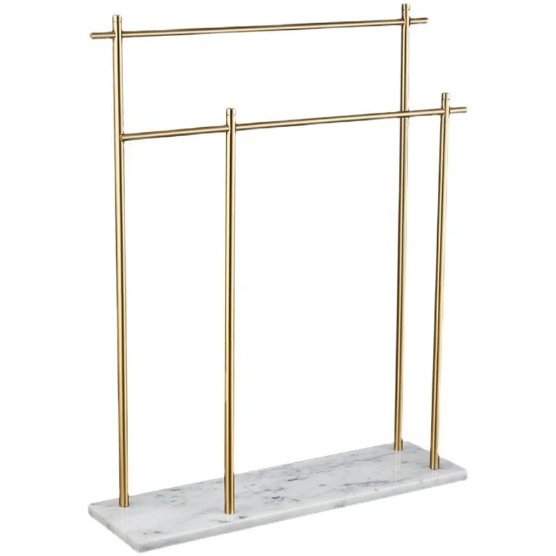 Light luxury art style bathroom brass marble floor-to-ceiling towel rack, bathroom minimalist towel storage rack