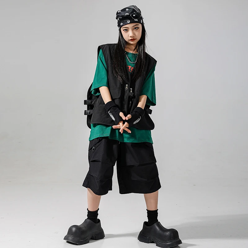 Boys Streetwear Clothing Girls Hip Hop Solid Vest Tshirt Cargo Shorts Kids Street Dance Clothes Sets Children Jazz Cool Costumes
