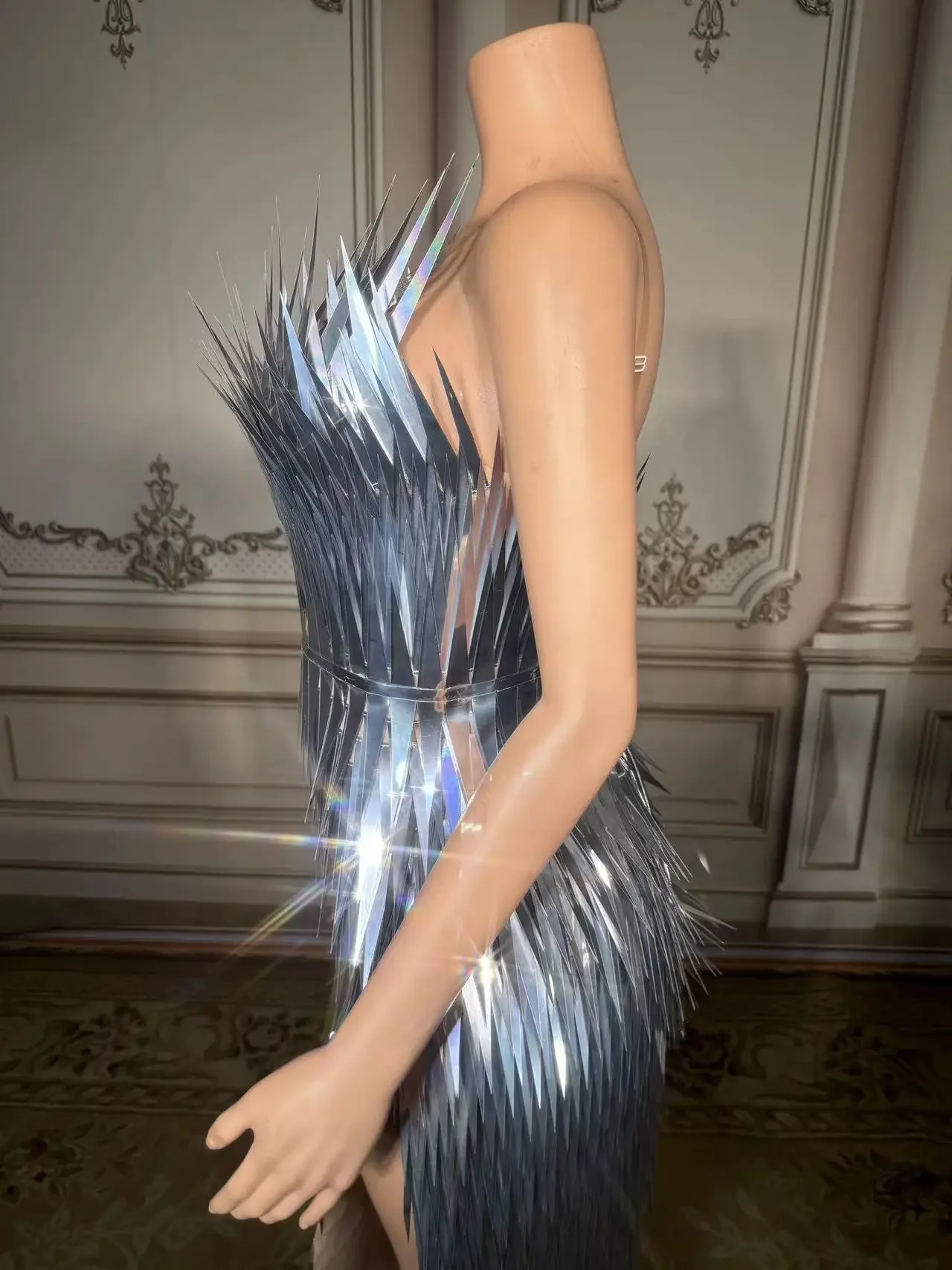 Luxuriöse Abendkleider, silberne Pailletten, tiefer V-Ausschnitt, Meerjungfrau-Abendkleider, Weihnachten, langes Geburtstagskleid, Party-Outfit