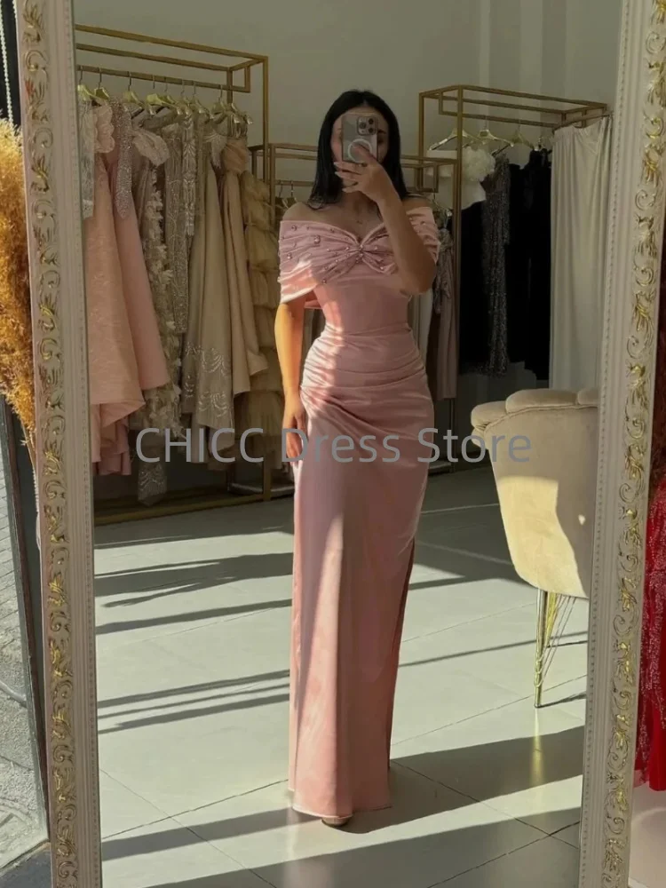 فساتين سهرة أنيقة قبالة الكتف بلا أكمام فستان حفلة موسيقية حورية البحر مع الديكور الطية القوس مخصص فساتين السهرة