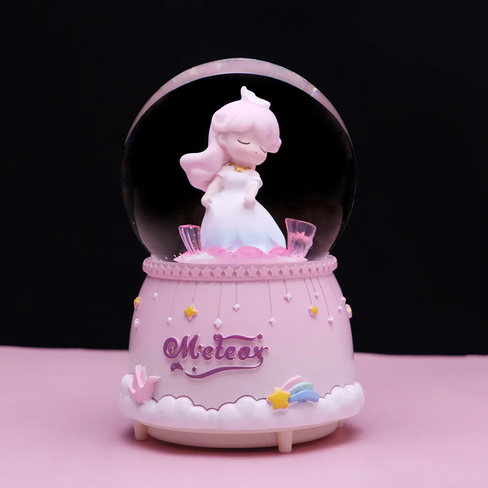 Crystal Ball Music Box Cute Cartoon Star Wish Girl Luminous Boutique Ornament Snowball