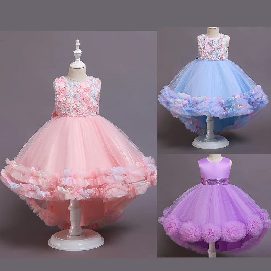 

Evening Dress for Kids Cosplay Princess Costumes Girls Fluffy Cake Skirt with Bow Sleeveless Trailing Stage Performance Clothing