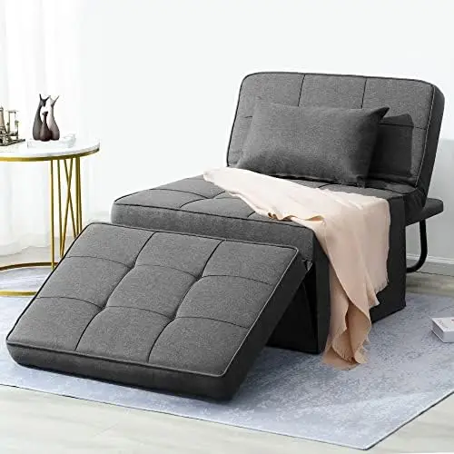 Sofá cama otomano plegable 4 en 1, respaldo ajustable, gris oscuro