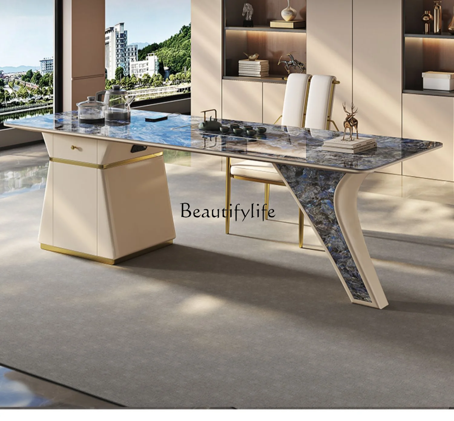 

Light Luxury Stone Plate Tea Table Modern Office Integrated Kung Fu Tea Brewing Table