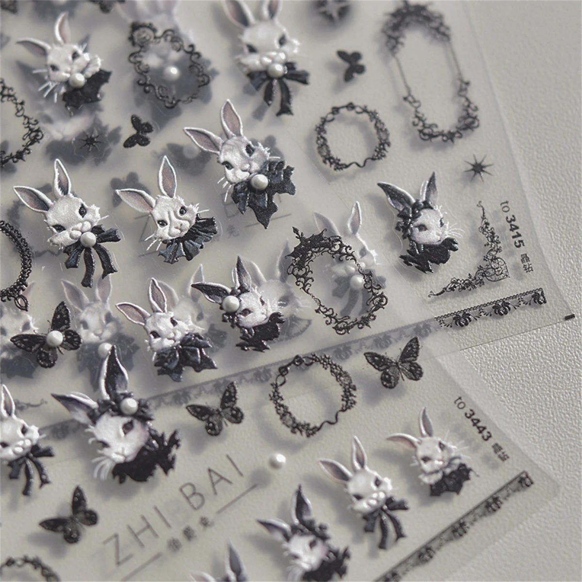 1pcs 5D Japanese Nail Stickers Punk Style Black Rabbit & Dark Butterfly Nail Art Decal Design Decorations Tool High Quality DIY