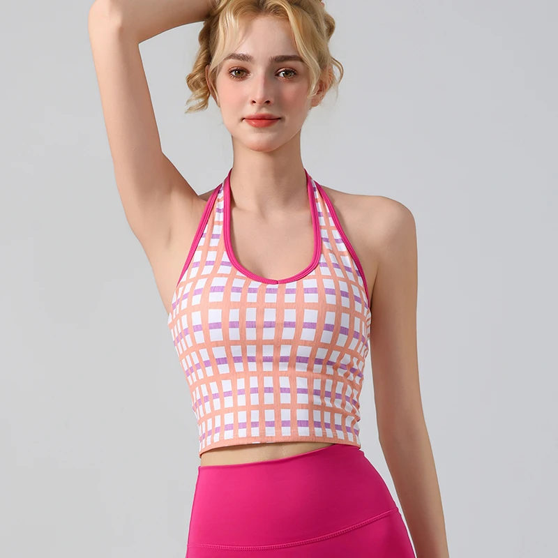 

Женская майка для йоги с накладкой на грудь, спортивная одежда для бега, сексуальная доска, цветная воротник, одежда для йоги, брюки с девятью точками