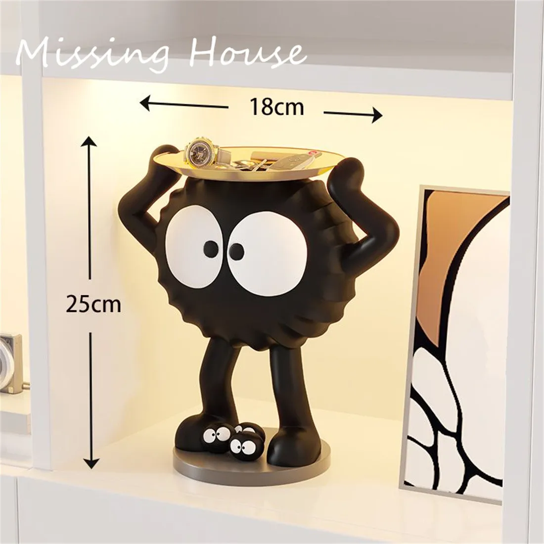 Cartoon Big Eyes Black Coal Ball Resin Key Ornament Decoration Living Room Storage Table Storage Tray Nordic Home Craft