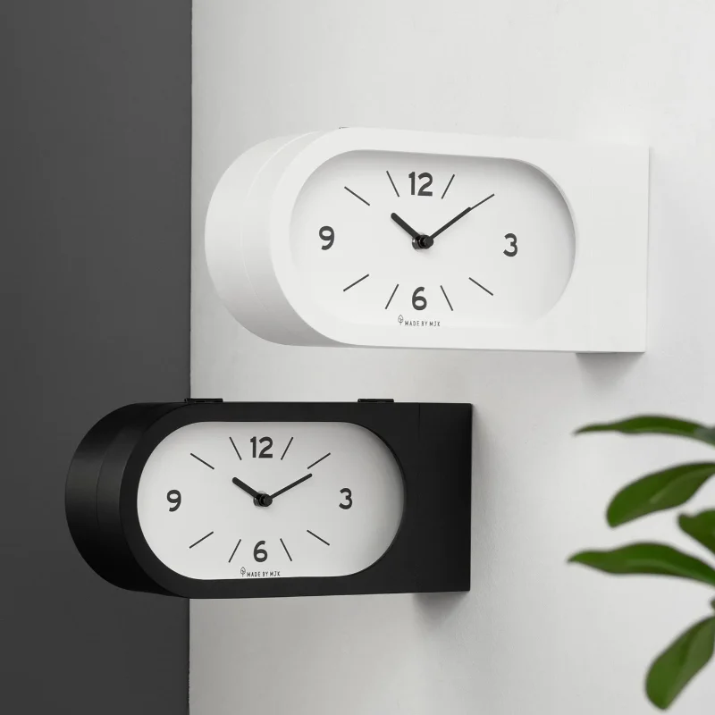 Wooden Wall Clock Double Sided Modern Silent Walls Clocks Black White Tabletop Clocks Creative Minimalist Living Room Clock