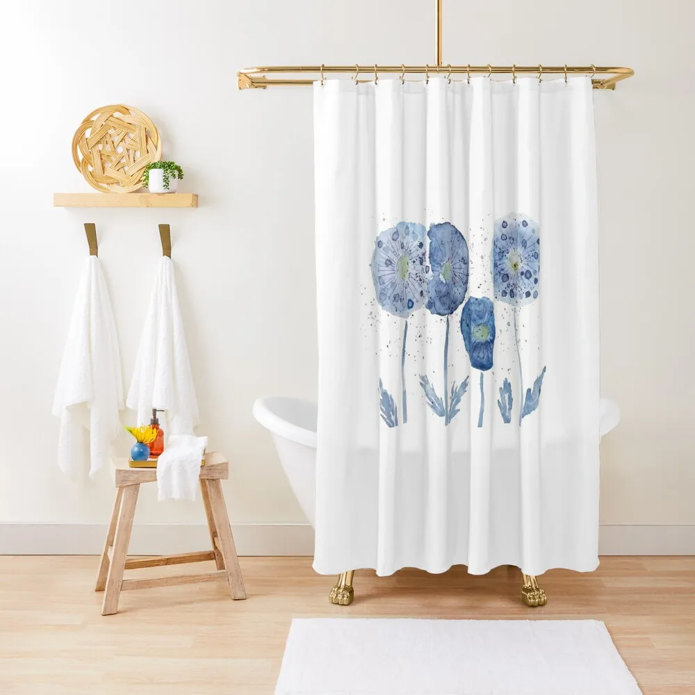 

4 indigo abstract dandelion painting Shower Curtain Bathtub Washable Waterproof Fabric Shower Curtain