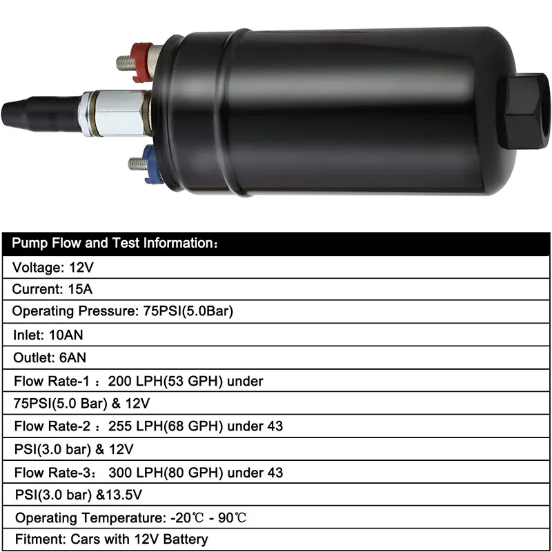 ปั๊มเชื้อเพลิงแรงดันสูงไฟฟ้าอินไลน์ภายนอกสากล E85 0580254044 สีดำ