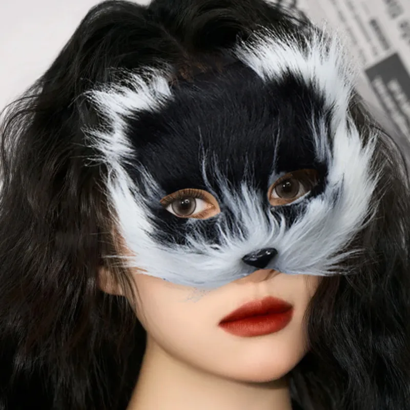 

Halloween Fox Mask Black And White Simulation Play Furry Stage Costume Performance Cosplay Props Children's Birthday Gift