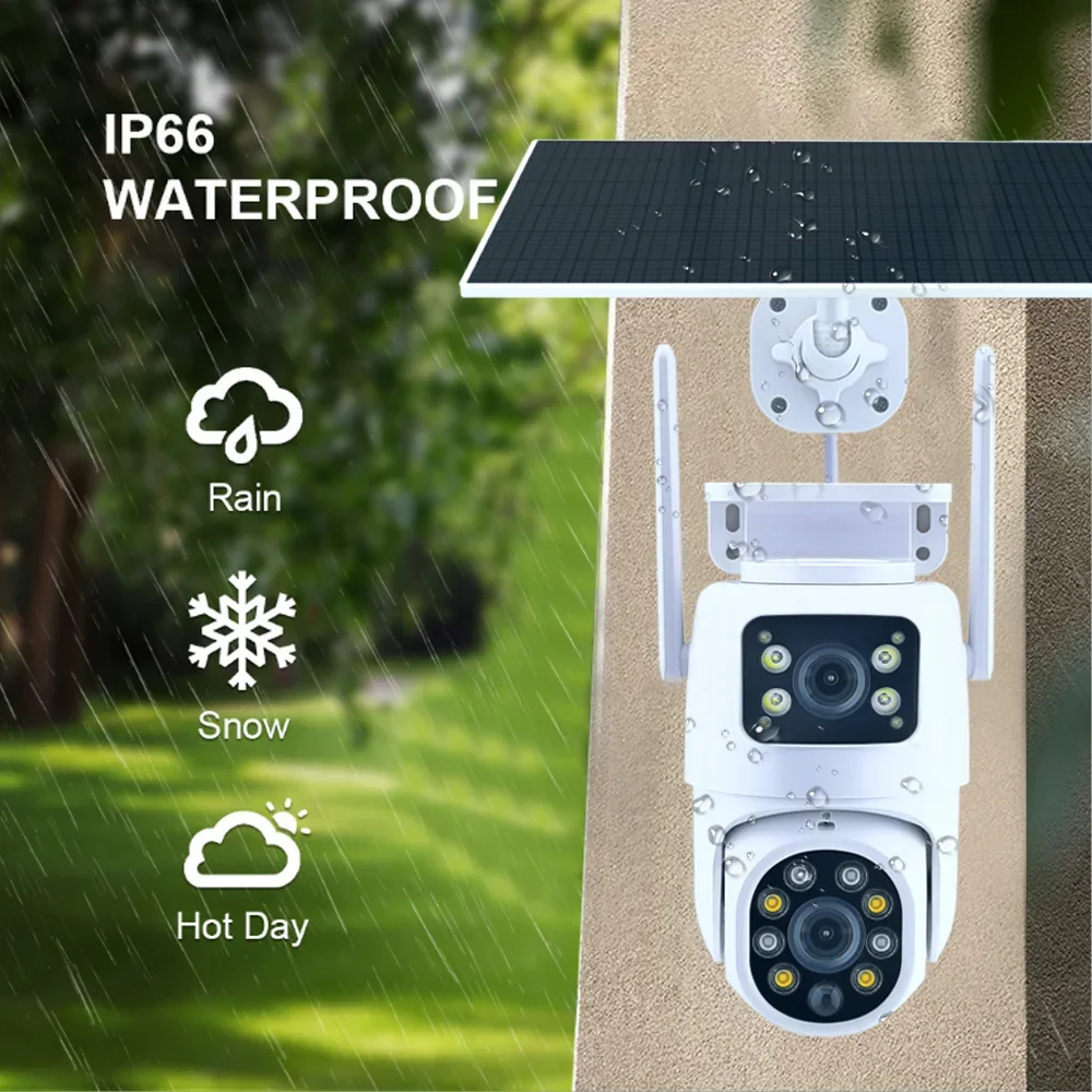Tuya Telecamera WiFi solare Esterna 10MP Dual Len 4K Doppio schermo PTZ Telecamera Wireless Batteria a bassa potenza Telecamera di sicurezza PIR Auto Tracking