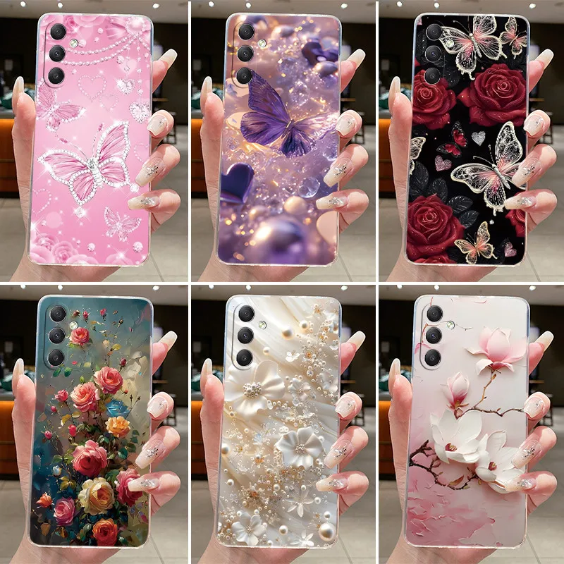 Case For Samsung A54 / A34 5G Luxury Butterfly Flowers Cover For Samsung A54 5G / A34 5G Transparent Soft Protective Phone Case