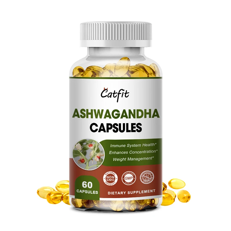 Catfit Nature Ashwagandha Capsule Help Sleep Relieve anxiety Reduce Pressure Endurance Hormones Endocrine Regulation for woman