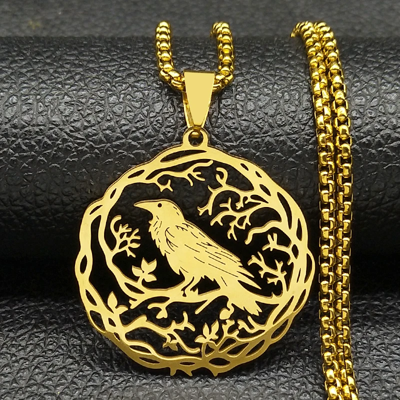 Gotische Hohle Krähenschädel-Anhänger-Halskette für Damen und Herren, Edelstahlkette, Schwarze Goth-Baum-Schmuckstücke, Halloween-Geschenke – Detail 8