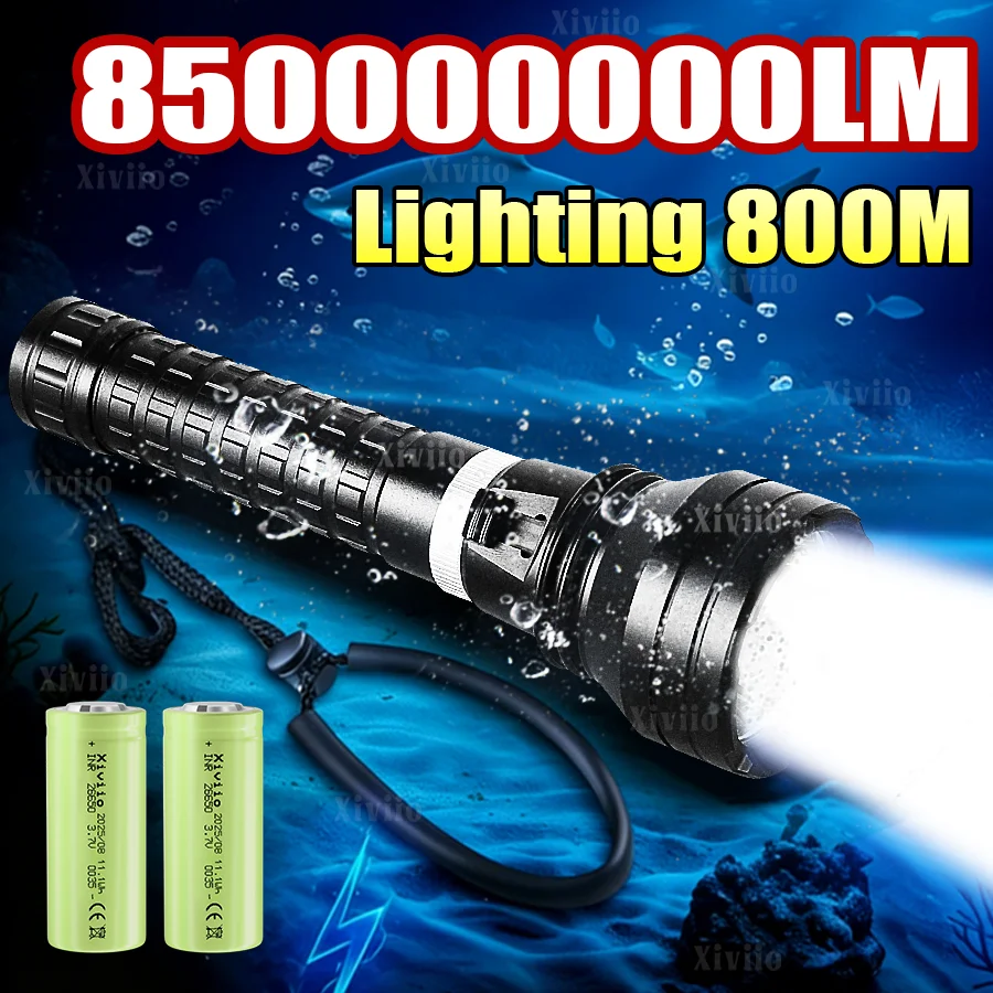 

Самый мощный светодиодный фонарь для дайвинга 85000000LM, профессиональный подводный фонарь на 800 м, IPX8, для подводного плавания и рыбалки, подводный фонарь-лампа