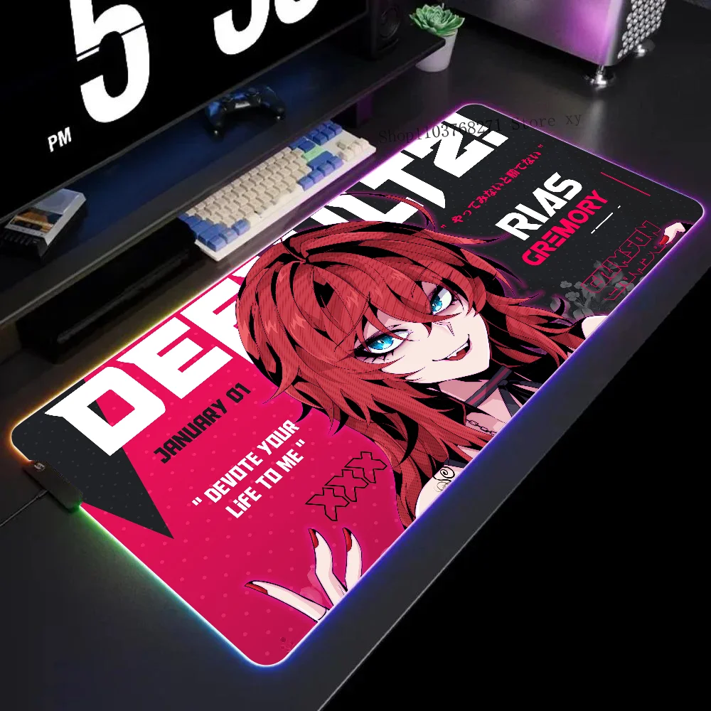 Rias Gremory Crimson Queen Mousepad XXL RGB Gaming Mouse Pads HD Black Gamer Accessories Large LED