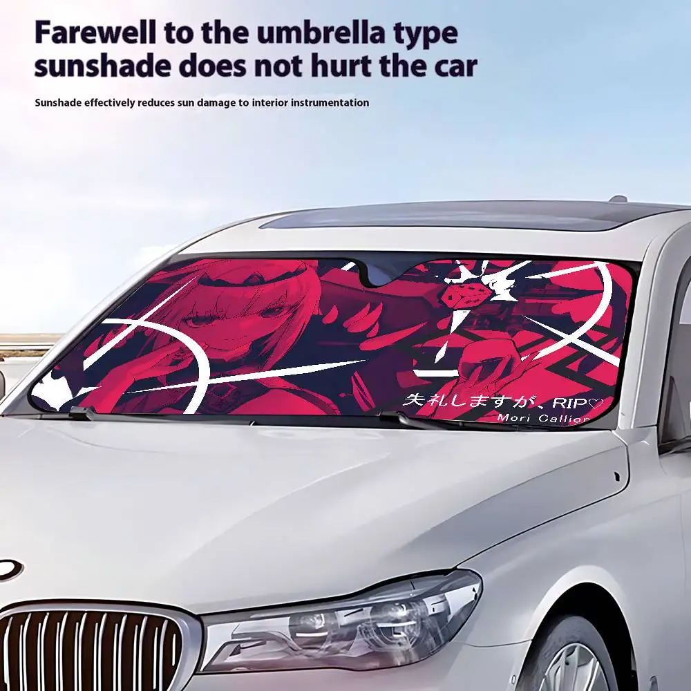 موري كاليوب Hololive سيارة ظلة الزجاج الأمامي نافذة أمامية قناع 70x130 سنتيمتر الشمس قناع الشمسية حماية منقوشة هدية الجدة سيارة #5